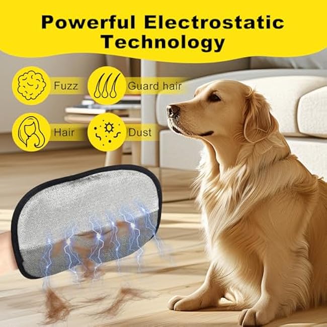 Pet Hair Removal Gloves for Cats & Dogs, Reusable Electrostatic Grooming Gloves, Efficient Quick Hair Remover for Couch, Car Seat, Furniture, Carpet & Bedding (2 Pcs)-8CpaPSNG
