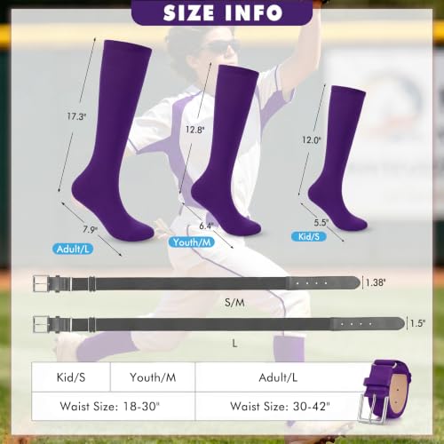 Image of WHIPPY Baseball Socks and Belt Combo Set Knee-High Softball Socks & Adjustable Elastic Belt for Kids Youth Adult