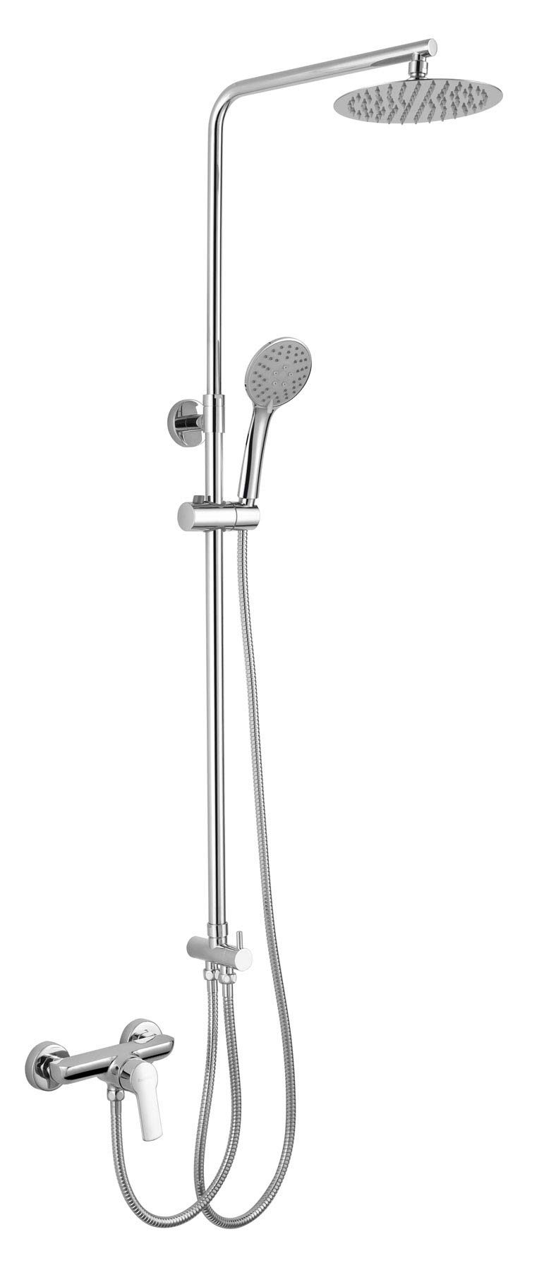 Kibath L403221 Columna GRIFERÍA Extensible de 80 a 120 cm. Se Conecta a grifos estandar. Incluye desviador, 2 flexos de 60cm y 175cm, Ducha de Mano hidromasaje y rociador Redondos, Cromo Brillo