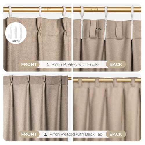 Image of Joydeco Thick Linen Pinch Pleated Curtains 84 Inch Long 2 Panel Set for Living Room, Double-Faced Curtain for Bedroom, Back Tab Blackout Drapes with Adjustable Hooks (40 inchW x84 inchL,Thick Linen)
