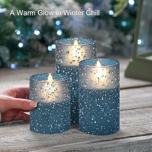 Image of Blue Flameless Candles Set with Remote Control, Flickering LED Battery Operated Pillar Candles, Timer Function, 3 Sizes (3x4, 3x5, 3x6), Safe, Realistic Flame Effect, Perfect for Home Decor, Christmas