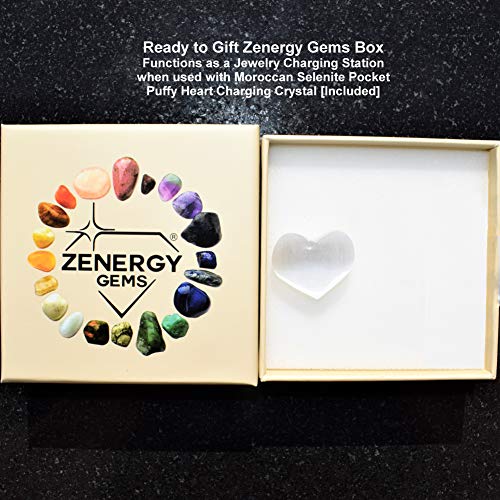 Zenergy Gems Selenite Charged Hand Carved Natural 2" Angelite Crystal Pocket Angel + Selenite Pocket Puffy Heart Charger [Included] #TOP2