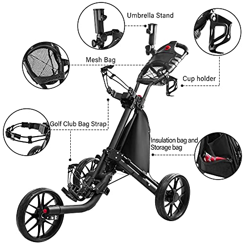 Bobopro 3 Wheel Golf Push Cart,Sturdy Folding Walking Push Cart With Foot Brake,Umbrella Holder,Beverage Holder,Golf Club Bag Holder,Golf Accessories And Best Gifts For Men Women Practice And Game #TOP3