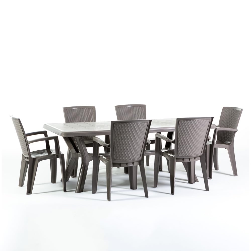 SIEDITI FUORI E DENTRO Set pranzo da giardino tavolo Samuel 200x95cm + 6 Sedie Diana in resina (Tortora)