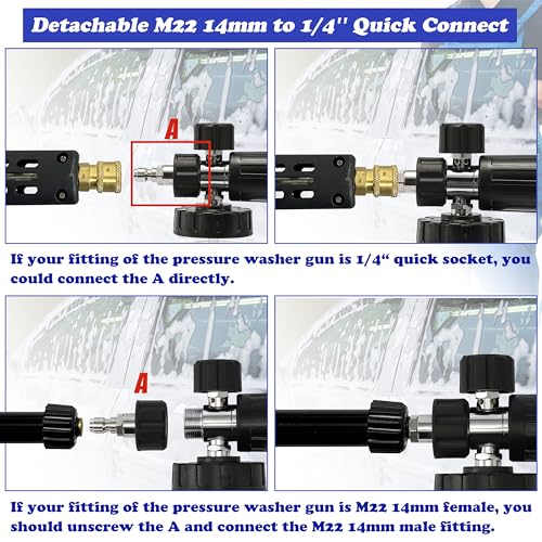 Image of Tool Daily Pressure Washer Foam Cannon with Dual-Connector Accessory, Power Washer Double Tip Attachment for Soap Cannon, 5 Pressure Washer Sprayer Nozzles, 1 /4 inch Quick Connect