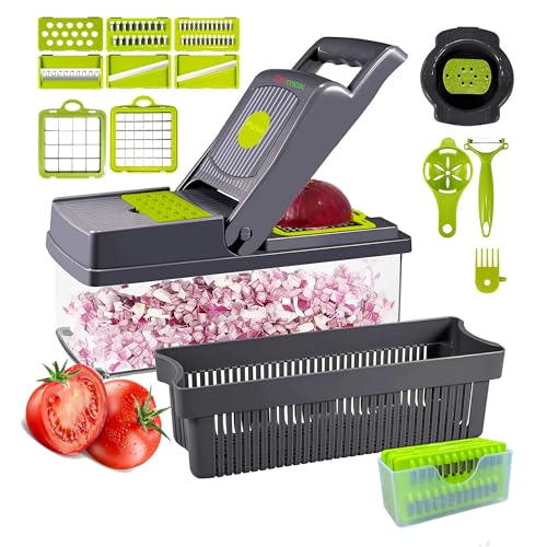 CINIMAX Heavy Duty 16-in-1 Vegetable Chopper - 8 Blade Mandoline Slicer with Push Button - Home Essentials & Kitchen Gadgets - French Fry Cutter, Onion Chopper, Vegetable Dicer - Cooking Accessories
