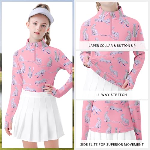 Soneven Girls Long Sleeve Golf Polo Shirts Quick Dry UPF50+ Equestrian Tennis Tops with Thumb Holes for Age 5-16 Years2