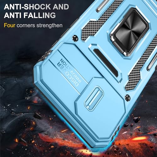 Image of Polycarbonate Slide Camera Cover with Ring Holder Mobile Phone Back Cover for iPhone 16 Plus (Blue)
