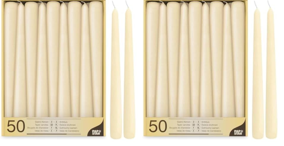 Papstar 50 Leuchterkerzen Ø 2.2 x 25 cm, champagner (Packung mit 2)