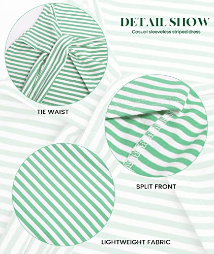 Image of NOLLSOM Women Casual Sleeveless Striped Tank Midi Dresses Halter Neck Ruched Bodycon Dresses Tie Waist T Shirt Summer Dress