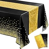 Tablecloth and Sequin Table Runner Set Polka Dots Confetti Table Cover Dining Plastic Table Cloths...