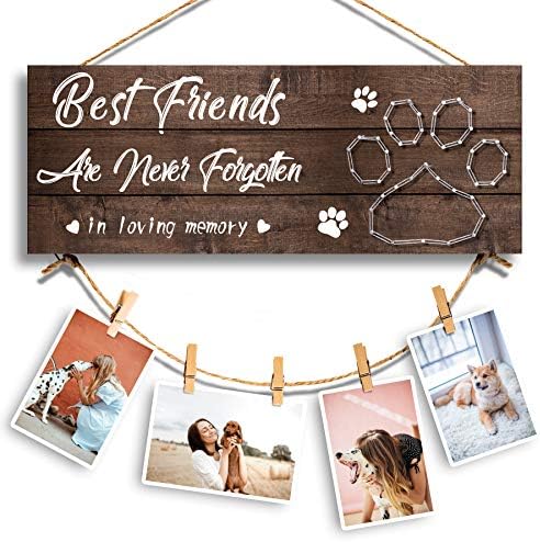 GEMTEND Pet Memorial Gifts, Paw Prints Sympathy Frame Gift for Loss of Dog and Cat, Dog and Cat Memorial Gifts, Clips and Twine for Photo Hanging, Makes a Personalized Gift for Pet Lovers