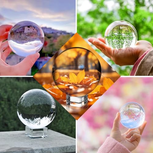 Glaskugel: 100mm K9 Kristallkugel Klare Kugel Glaskugel Fotografie Klare Kristallkugel mit Runder Holzsockel für Fotografie Zubehör Lensball Wahrsagerkugel Geschenk für Hobbyfotografen