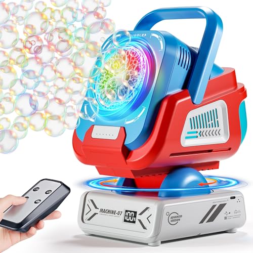 2025 Upgraded Bubble Machine with Remote Control, Automatic Rotation & RGB Lights, 1800mAh Rechargeable Battery, Type-C Charge, Bubble Maker for Kids, Weddings, Birthday Parties, Outdoor Activities