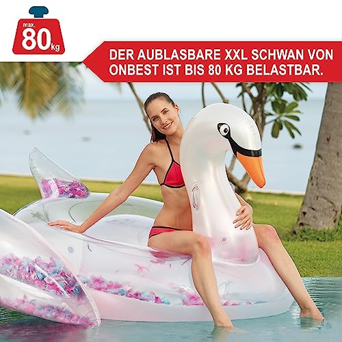 ONBEST aufblasbares XXXL Schwimmtier mit Federn – 183x162x117 cm – Wassertier zum Aufblasen für Erwachsene & Kinder 14+ – Highlight an Pool & Strand für Spaß im Wasser – Badetier Luftmatratze