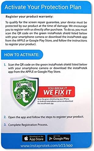 LIQUIPEL Protection Plan activation card with QR code for instaProtek app download and registration instructions.