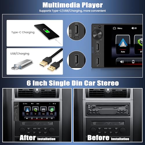 Radio para auto Single Din con pantalla táctil 6 pulgadas miniatura 6