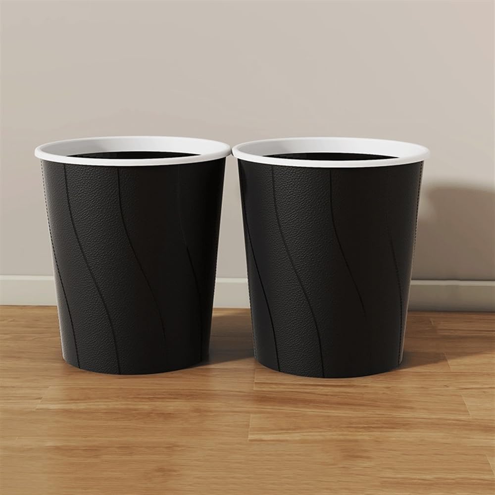 Kitchen Trash Can Wastebasket, Round Lidless Straight Throw Design Large Plastic Wastebasket for Home Kitchens and Coffee Shops Pack of 2 Garbage Can (Black)