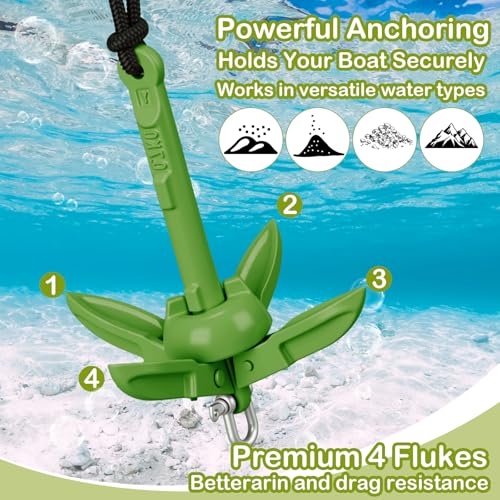 Image of Lounsweer 2 Pack 1.5 /3.5 lb Marine Kayak Anchor Kit Folding Grapnel Anchor Kit Boat Kayak Fishing Accessories for Small Boats Kayaks Canoe Paddle Boards