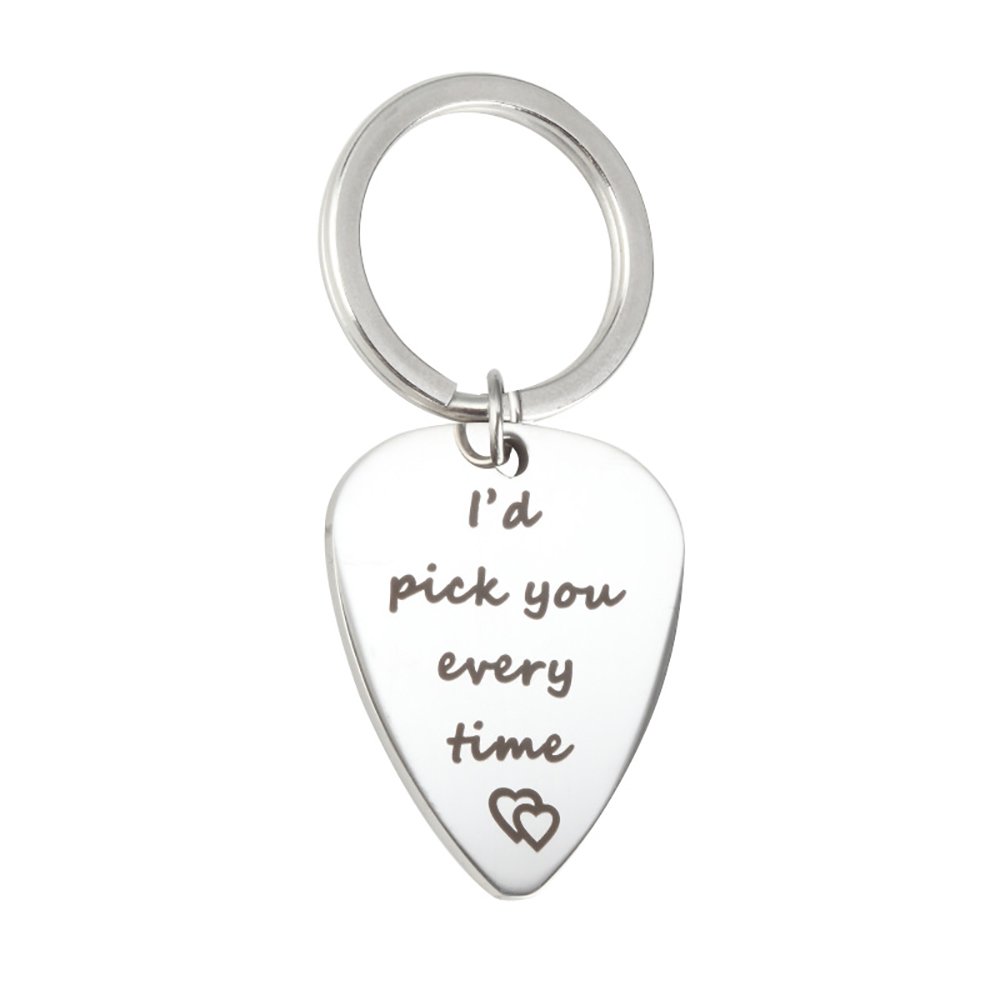 Meiligo® Stainless Steel Boyfriend Girlfriend Keychain Jewelry You`re My Pick Guitar Pick Key Chain for Musician (I'd Pick You Every Time)