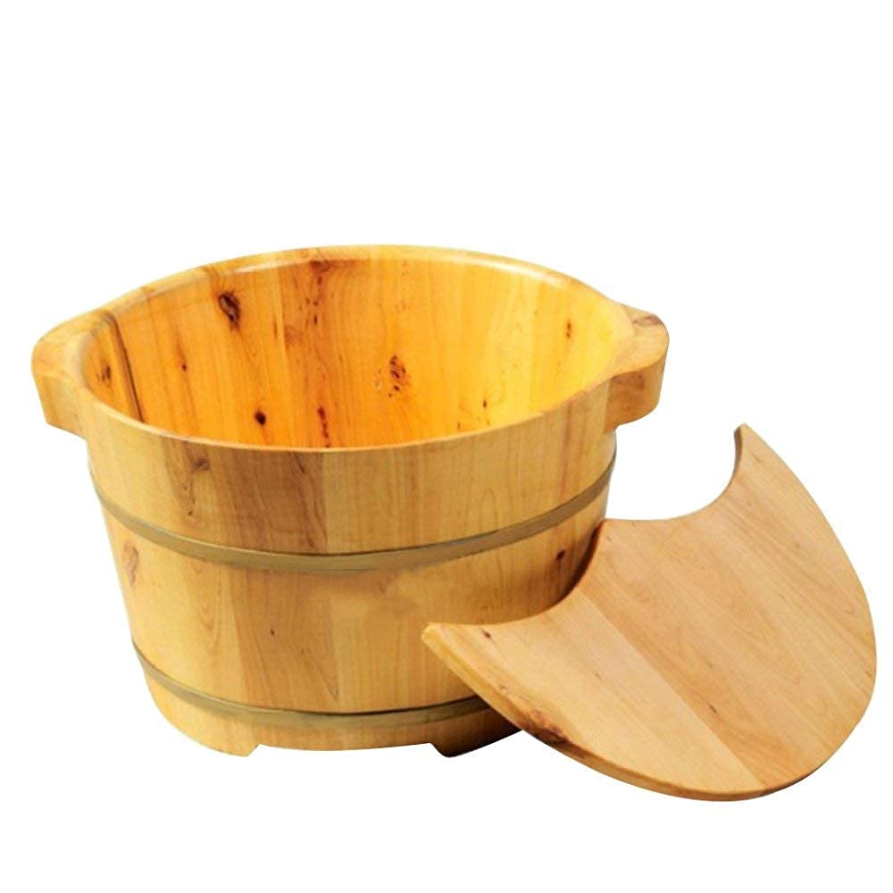 Drewniane wiadro do wanienki do stóp, umywalka do pedicure 25 cm Wysokiej jakości beczka do kąpieli stóp z litego drewna Umywalka do stóp Wiadro do kąpieli stóp Masaż kąpielowy Spa Sauna Masażery do
