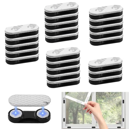 Aoreun Moustiquaire Fenetre Magnetique Clips, 24 PCS Aimant Rideau Magnetique Clips, Moustiquaire Autocollants Aimantée pour Fenêtre boucles de montage sans...