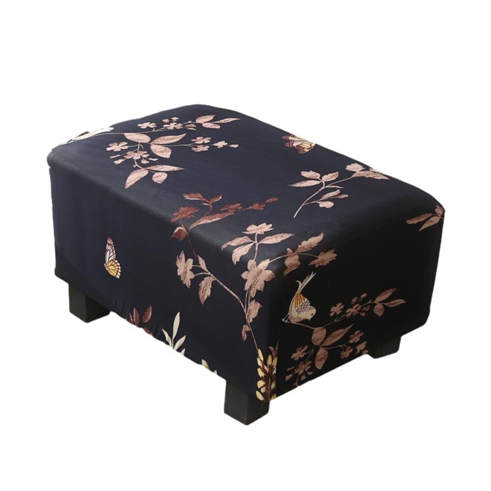 Xiao Ren Ottoman Cover Rectangle Polyester Spandex, Stretch Footstool Slipcover, Stool Protector Cover with Elastic Bottom, Dustproof Removable Washable Footrest Pouffe Covers(B6)