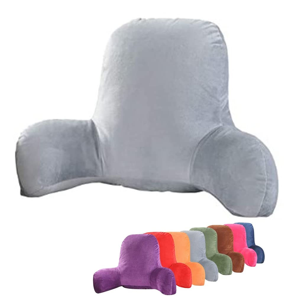 Backrest Pillows Plush Backrest Reading Rest Pillow Bed Backrest Lounge Cushion Back Support, T-Shape Reading Lumbar Cushion Pillows for Sitting in Bed, Grey