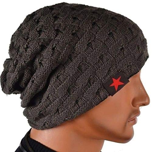 Alexsix Hombre Gorro de Punto Reversible Holgado Gorra Calavera Grueso Gorro de Invierno - Gris Oscuro