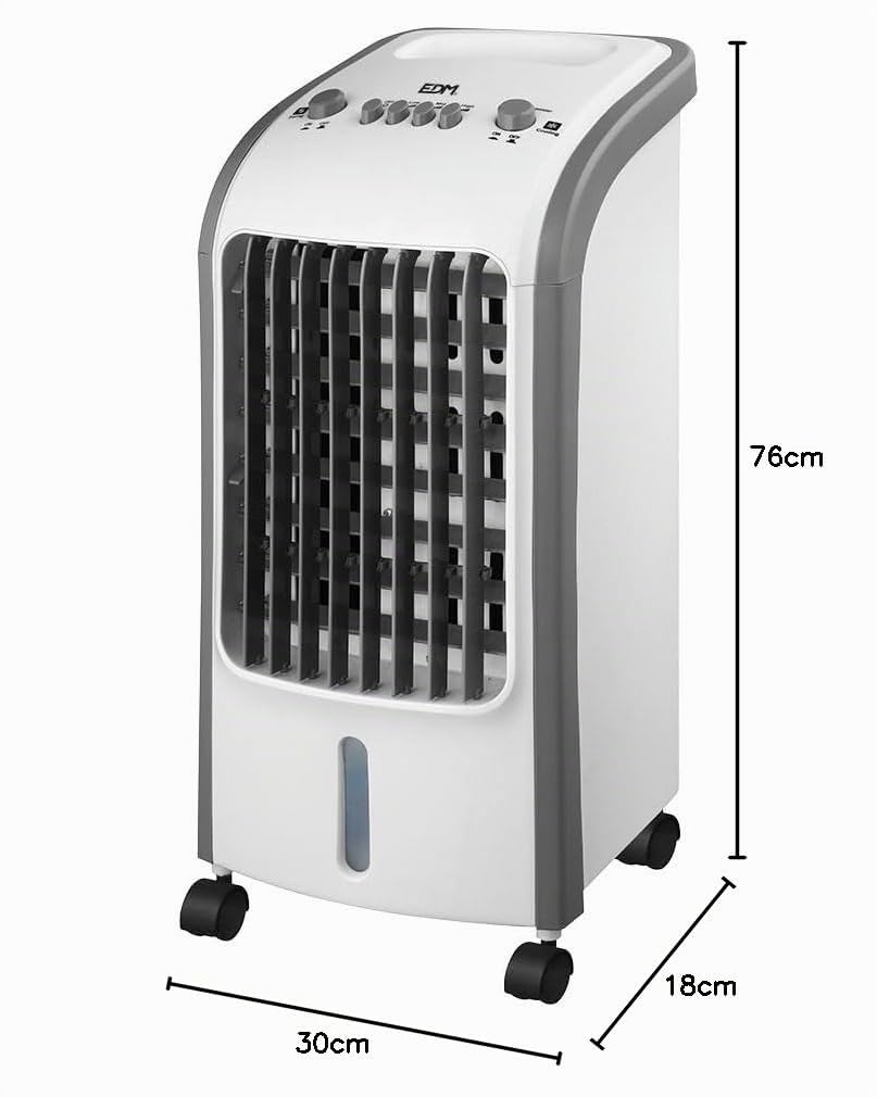 Condizionatore evaporativo portatile, 5 litri, 3 velocità, doppio serbatoio rimovibile, blocchi refrigeranti, filtro lavabile, ruote girevoli a 360°, flusso d'aria orientabile, silenziatore ≤65 dB, 65