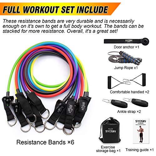 YUHENGLE Resistance Bands Set, 6-Piece Workout Exercise Bands with Door Anchor, Handles, Ankle Straps, Guide Book, Jump Rope, Stackable Up to 160 lbs, Perfect for Resistance Training, Physical Therapy
