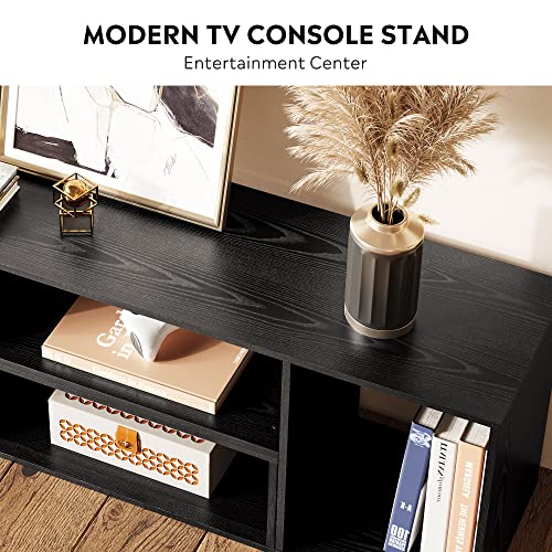 Image of DEVAISE TV Stand, Deformable TV Stand up to 55 Inch TV, Modern Entertainment Center with 2 Pieces Cabinets, Gaming Media TV Console for Living Room, Bedroom, Black