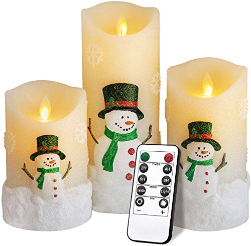 CREASHINE Velas LED sin llama, conjunto de velas parpadeantes con efecto de cera real de marfil, velas con pilas de control remoto con temporizador, 4"5" 6"paquete de 3