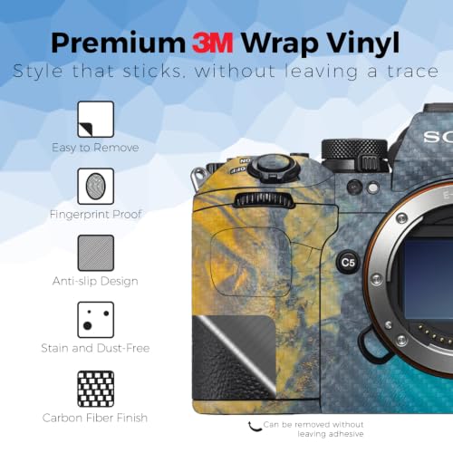 Image of Carbon Fiber Camera Skin Compatible with Sony Alpha 9 III (2024) - Yellow Spill - Premium 3M Vinyl Protective Wrap Decal Cover - Easy to Apply | Crafted in the USA by MightySkins
