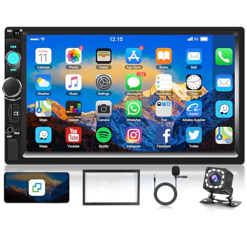 Double Din Car Stereo Bluetooth Touch Screen 7 inch Car Radio Double Din Supports Mirror Link/FM Radio/EQ USB/TF/AUX SWC, Driauto Car Audio Receiver MP5 Multimedia Player with Reverse Camera +Mic