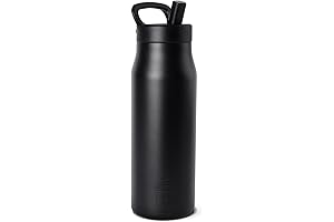 Water Bottle with Push Button Straw Lid | Ceramic-Lined Insulated Stainless Steel...