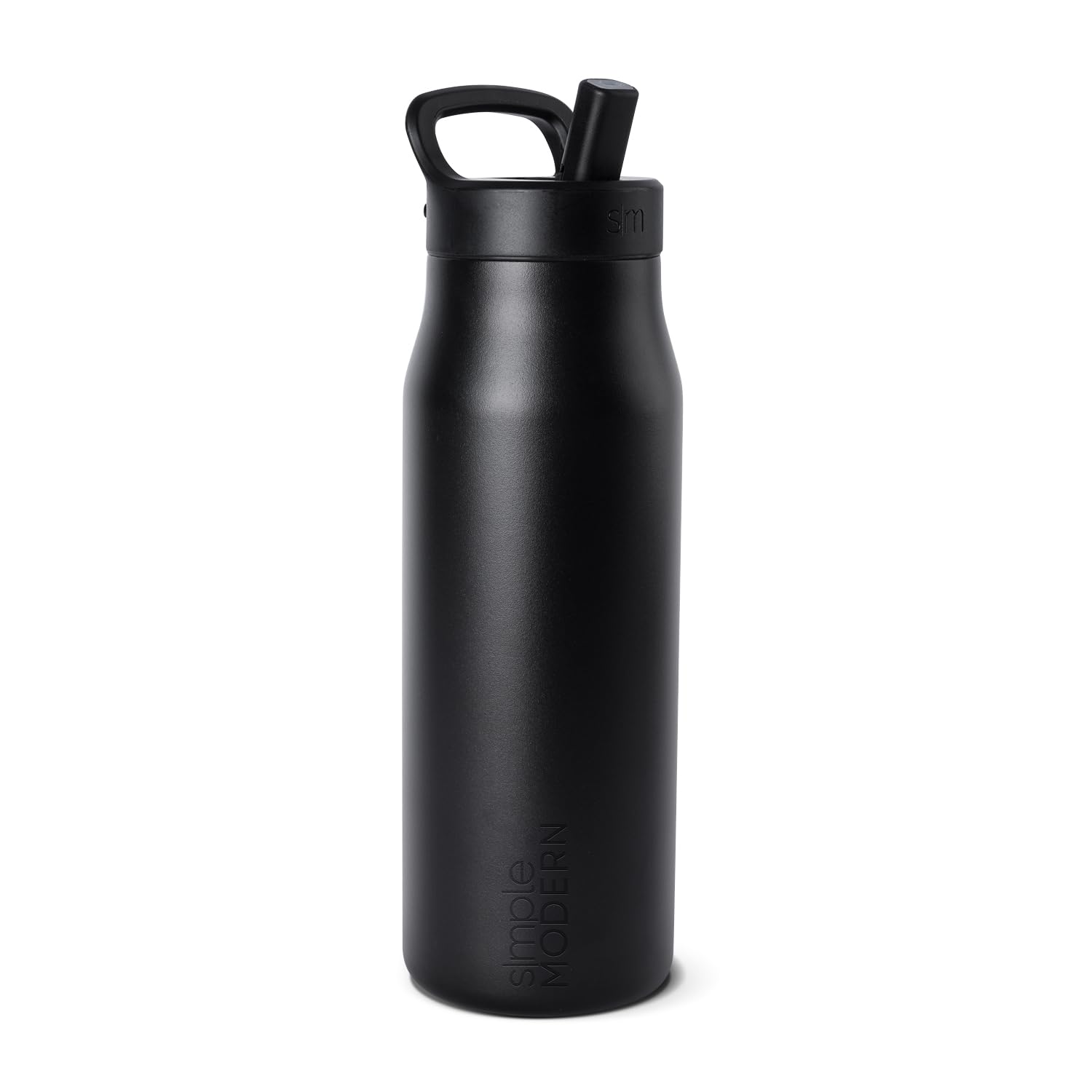 Simple ModernWater Bottle with Push Button Straw Lid | Ceramic-Lined Insulated Stainless Steel | Travel Water Bottles for Gym & Sports | Leak Proof | 34oz, Midnight Black