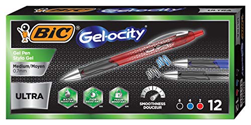 BIC Gel-ocity Ultra Retractable Gel Pen, Assorted, 12-Count