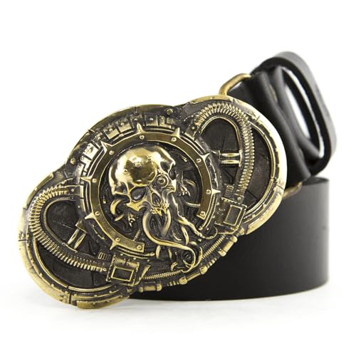 Leather Belt with belt buckle Alien, Steampunk Davy Jones solid brass belt buckle on leather belt