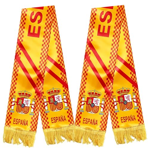 HOMAVEL 2 Pcs Écharpes de Supporter Espagne 136x15 cm - Écharpe de Foot Couleurs de l'Espagne avec Lettrage Jaune/Rouge - Accessoire Fan pour Coupe du Monde...