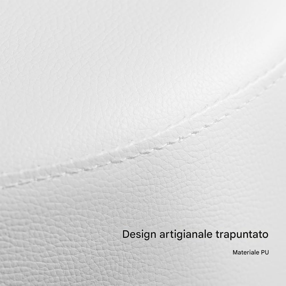 BAKAJI Sgabello Make Up per Toeletta Trucco Design Rotondo, Struttura Robusta Girevole a 360° Regolabile Altezza, Seduta Comoda e Imbottitura Alta Densità Ergonomica, Sedia Rivestimento Pelle (Bianco)