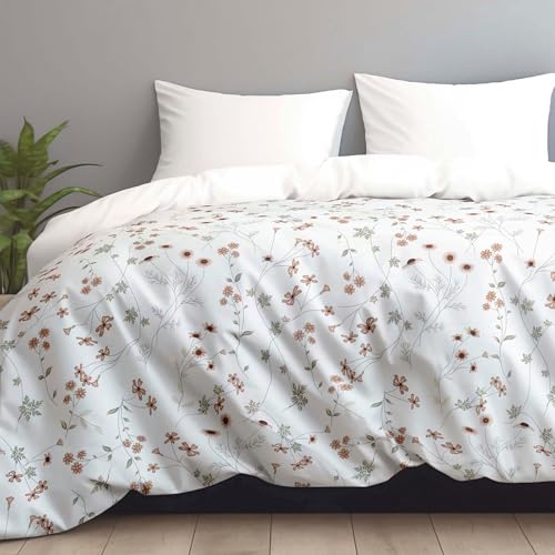Image of LINENWALAS Premium Printed 100% Cotton Duvet Cover for Double Bed | Double Size Comforter Cover |Rajai Cover | Quilt Cover with Zipper Closure 90 x 100 Inches (Crimson Flower, Double Size)