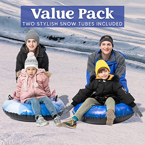 Joyin 2 Pack Snow Tube,34" Inflatable Snow Sled For Kids And Adults,Heavy-Duty Snow Tube For Sledding Great Inflatable Snow Tubes For Family Activities Winter Fun (Ice) #TOP3