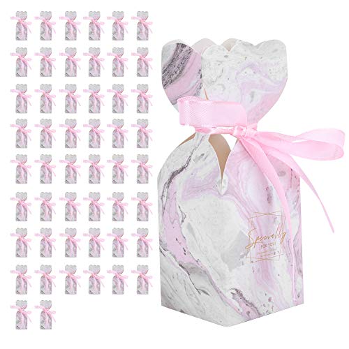 誕生日ギフトボックス用のリボン付きウェディングスイーツボックスパッケージパーティーボックス (ピンクの大理石)