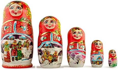 BestPysanky Set of 5 Winter Night Wooden Nesting Dolls 6.5 Inches