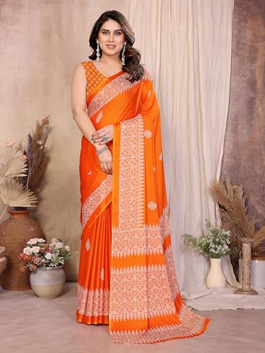 Image of Amazon Brand - Tavasya Womens Blocked Printed Daily Wear Chiffon Georgette Saree With Blouse With Blouse