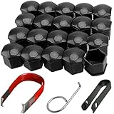 NIYATA 20 x Radschraubenkappen 17 mm, Kappen Radschrauben 17mm, Rad Schraubendeckel mit Entfernung Werkzeug für Autos, Schwarz