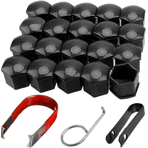 NIYATA 20 x Radschraubenkappen 17 mm Kappen Radschrauben 17mm Rad Schraubendeckel mit Entfernung Werkzeug für Autos Schwarz