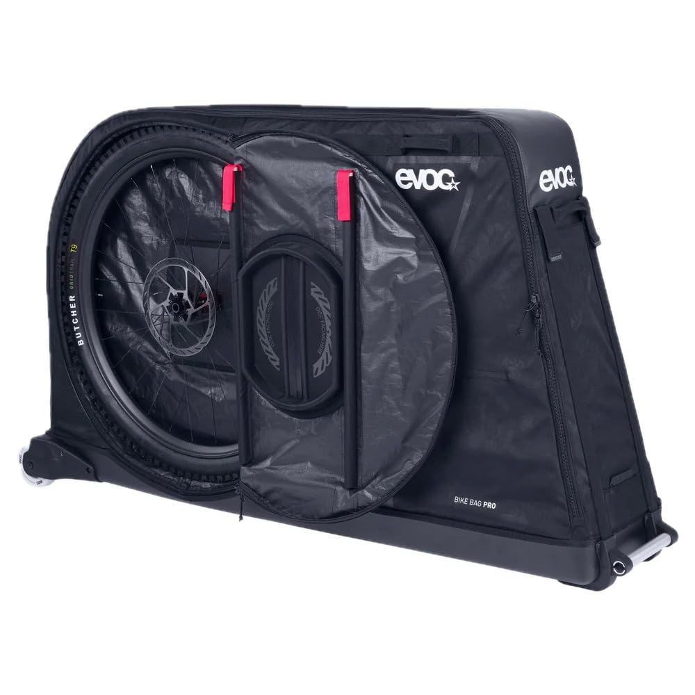EVOC BIKE BAG PRO Fahrradkoffer (zusammenfaltbare Fahrrad-Transporttasche für Renn-, Gravel-, XC-, FR-, Enduro-, DH- & ≤29“-Räder, CLIP-ON WHEEL 3.0, max. Radstand 130 cm, BIKE STAND PRO), Black