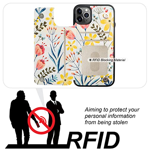 Haopinsh For Iphone 11 Pro Max Wallet Case With Card Holder, Floral Flower Pattern Back Flip Folio Pu Leather Kickstand Card Slots Case For Women Girls, Double Magnetic Clasp Shockproof Cover 6.5" #TOP3